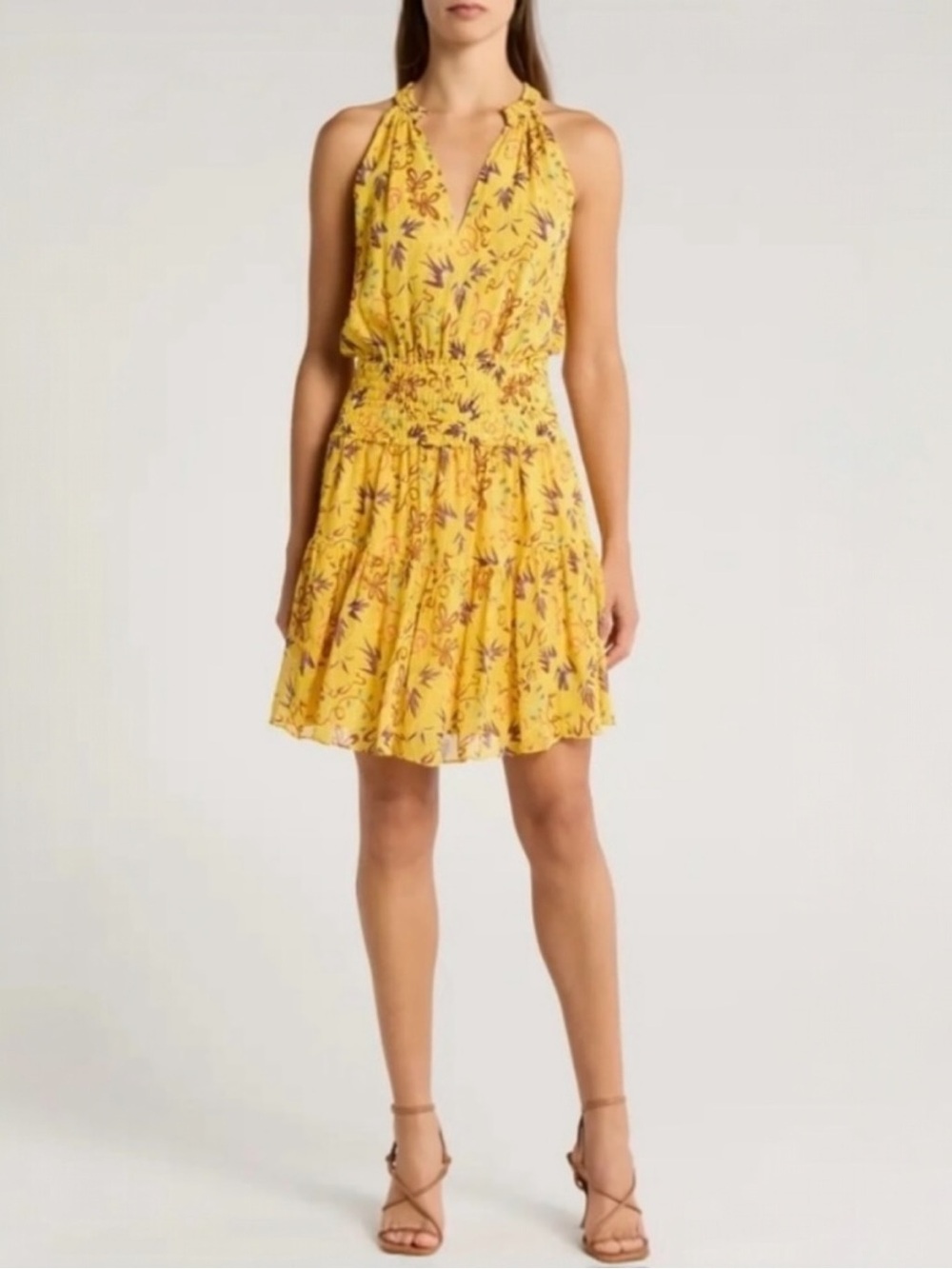 A.L.C. Courtney Silk Floral Yellow Mini Dress